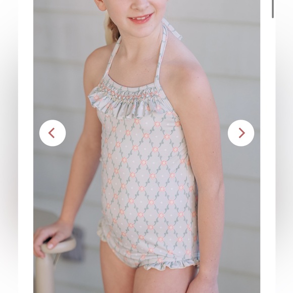 Sun House Children’s Virginia Halter Swimsuit in Dorset Trellis - Picture 1 of 5